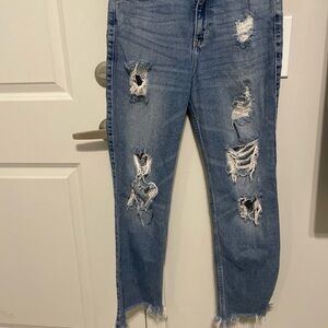 Hollister Ripped Ankle Jeans in Blue